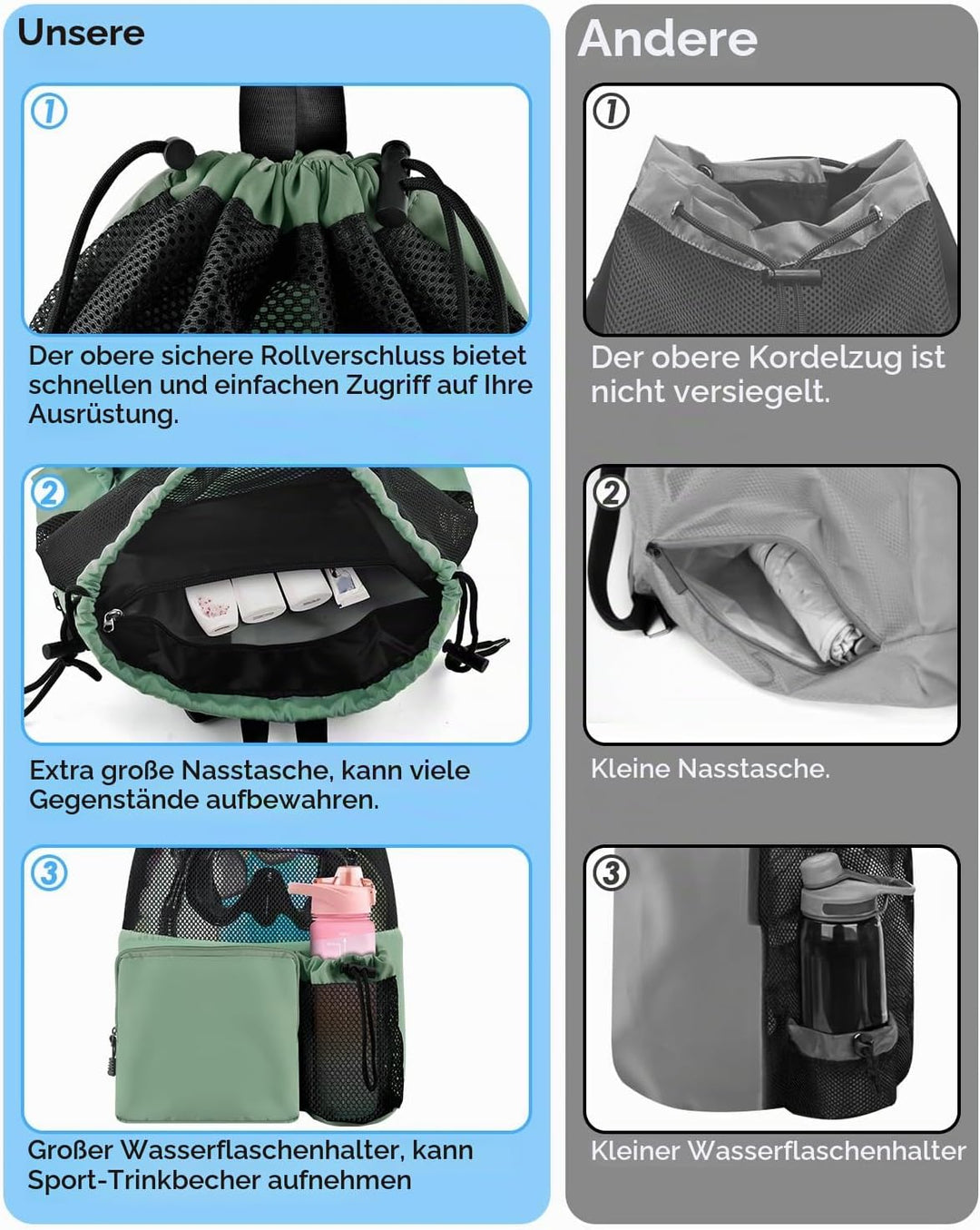 BROTOU Schwimmen Tasche, Schwimmtasche Mesh-Rucksack mit Kordelzug, Strandrucksack Turnbeutel Sportb