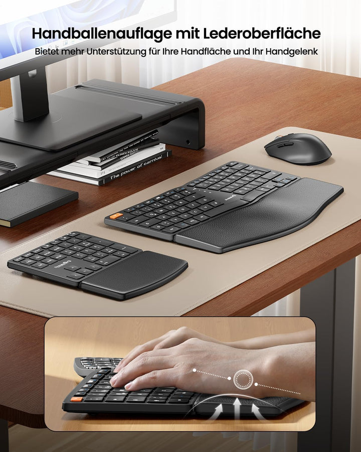 ProtoArc Ergonomische Tastatur Maus Set, EKM04 2,4 GHz Kabellos Ergo Tastatur Maus, Separater Ziffer