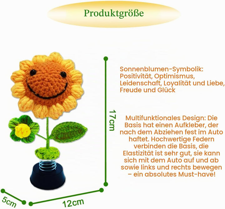 Wackelfigur Auto Deko,Wackeldackel FüRs Auto,Gestrickte Sonnenblume Wackelfigur,Eltern Dashboard,Lus