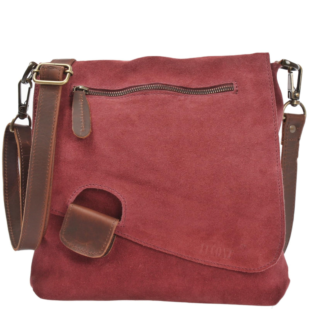 LECONI Umhängetasche für Damen Crossbag Veloursleder Echtleder Natur Damentasche Schultertasche Lede