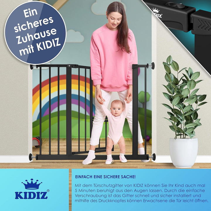KIDIZ® Türschutzgitter Absperrgitter Treppengitter Kindergitter | mit Türe für Hunde und Katzen, Hau