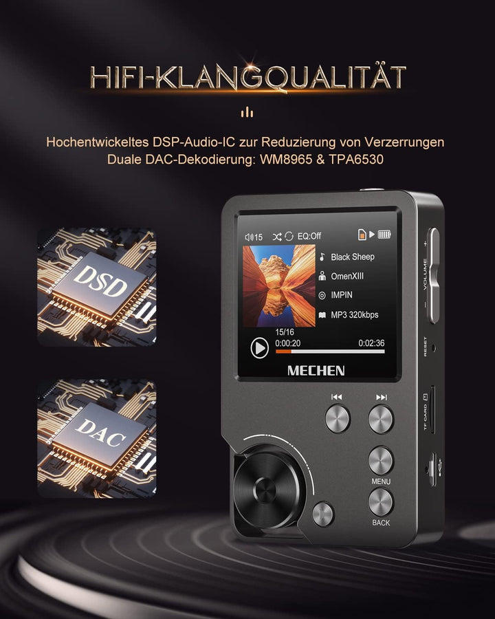 MP3 Player, MECHEN HiFi Lossless Musik Player, DSD DAC Verlustfreier Hochauflösender Digitaler Ton,
