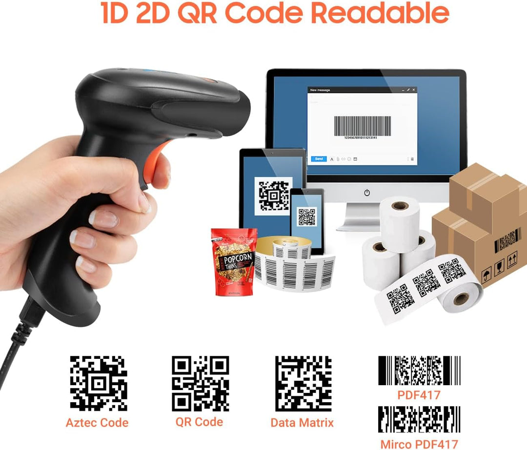 Tera Pro kabelloser 2D-Barcode-Scanner, Bluetooth, QR-Code-Leser mit Ständer, 2.200 mAh, schnelles u
