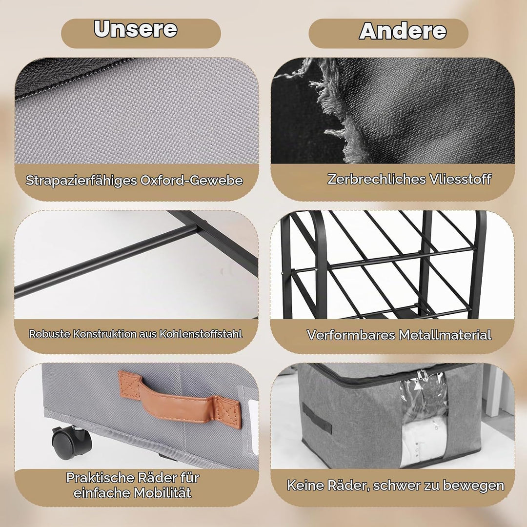 Unterbett Aufbewahrungsbox Unterbettkommode mit Rollen Deckel 65-82L Metallrahmen Bettkasten Organiz