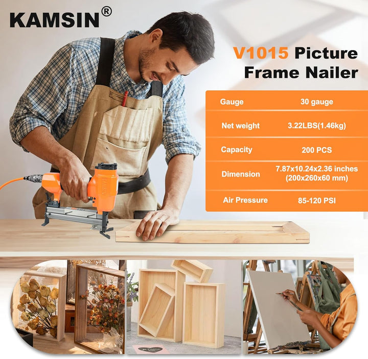 V1015 30-Gauge V-Nagler (5/16"-19/32"/7-15mm) - Professioneller pneumatischer Bilderrahmen-Nagler fü