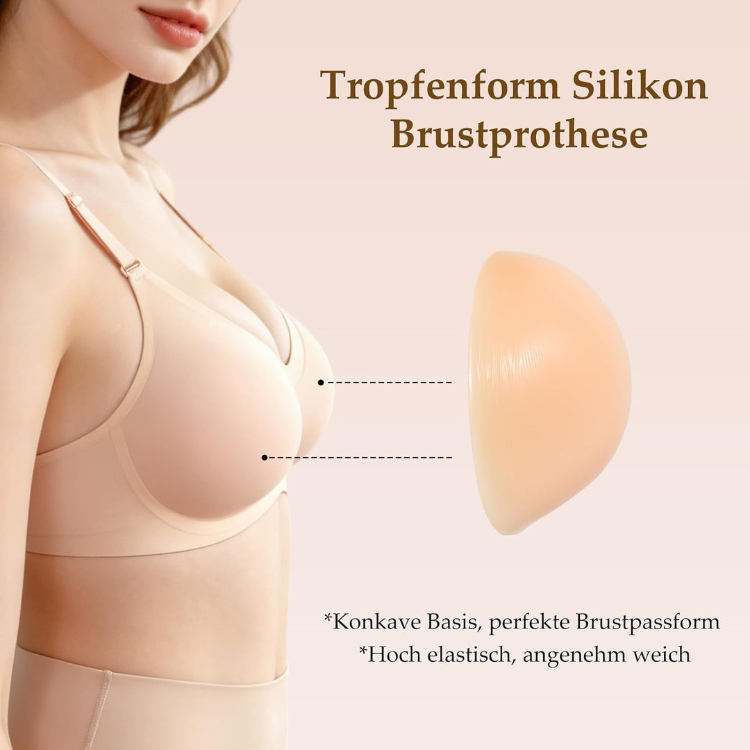 Mastektomie BH Set mit Hohle Silikon Brüste,Baumwoll-Einlagen | Taschenloser bügelfreier BH,für Mast