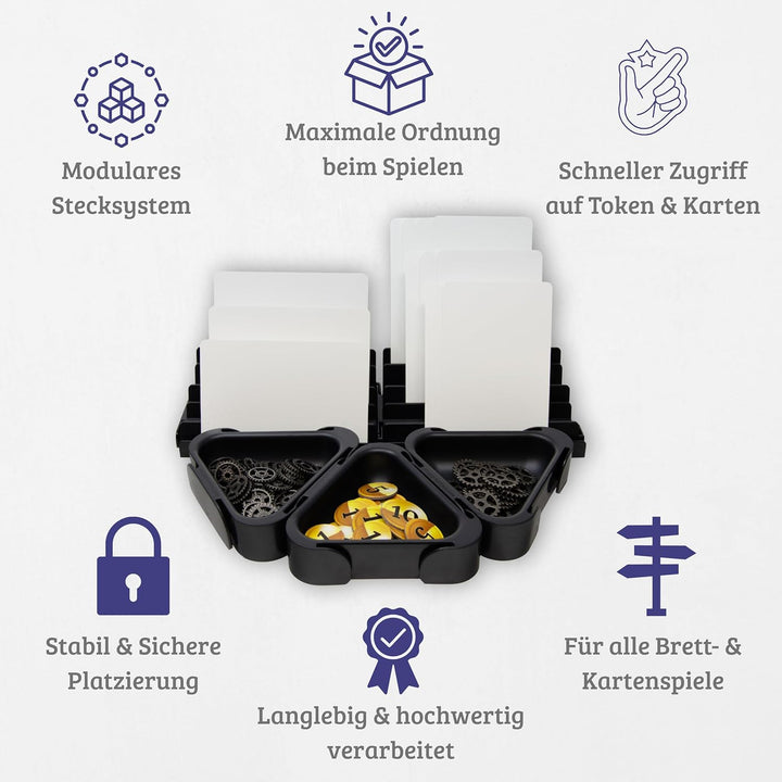 Boardgame Stuff – 6er Set modulare Token Schälchen mit Kartenhalter & Aufbewahrungsbox - Brettspiel