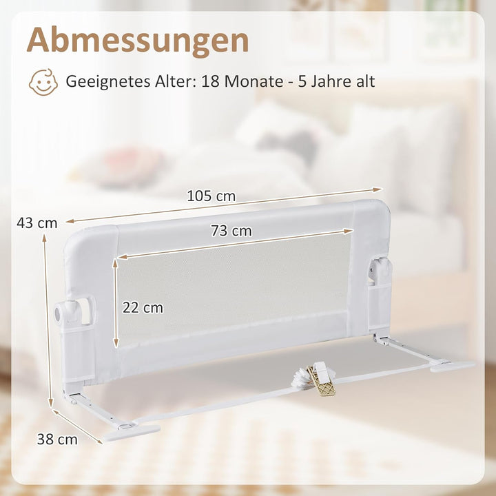DREAMADE Bettgitter für Babys und Kinder, Kinderschutzgitter Fallschutzgitter aus Eisen, PP und Oxfo