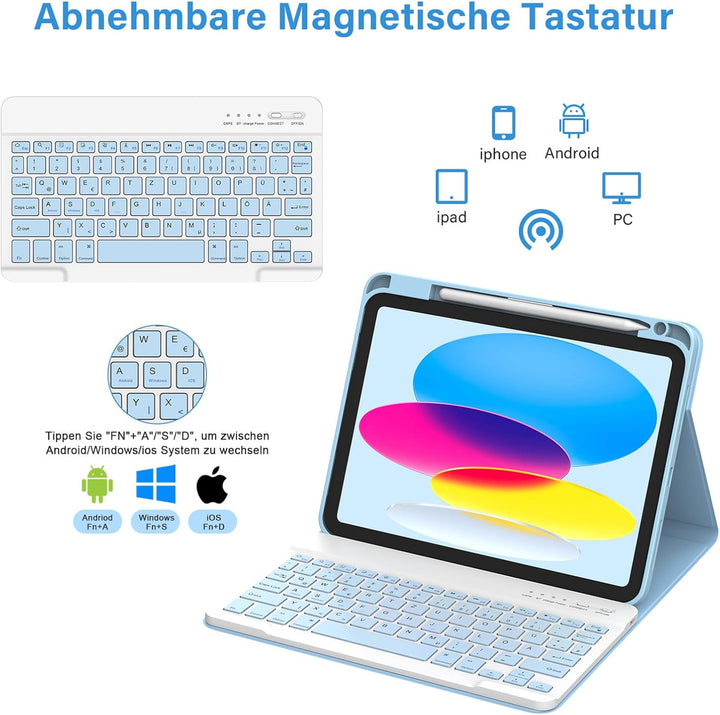 CC Store Hülle mit Tastatur für iPad A16 11 Generation 2025/10 Generation 2022 (11/10.9 Zoll), Magne