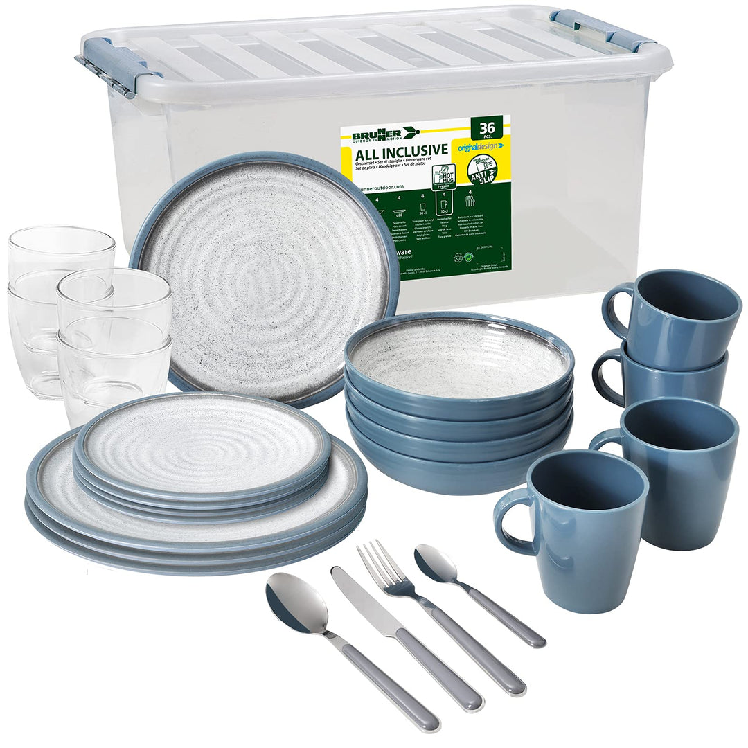 Brunner - Campinggeschirr Melamin (Set: 8, 12, 16 oder 36-Teilig), 2-4 Personen - Tuscany - Hochwert