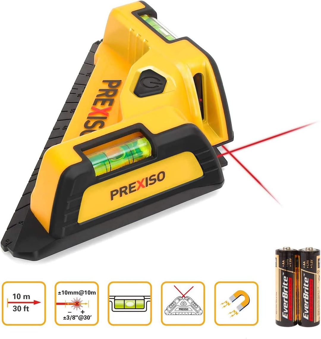 PREXISO Winkellaser mit Wasserwaagen,10M roter Laser, Fliesenlaser 90 Grad, ideal für Fliesenarbeite