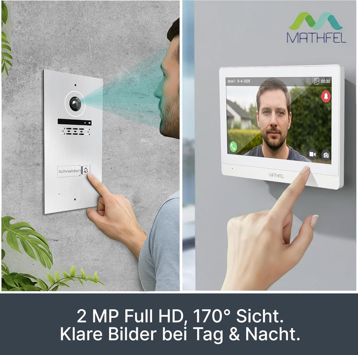 Mathfel 2-Draht Video Türsprechanlage mit Gesichtserkennung – WLAN Monitor, 2MP HD Kamera, 170° Weit