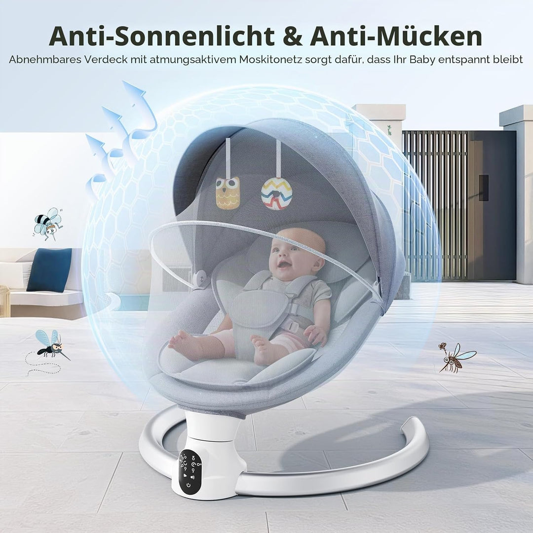 Elektrische Babywippe für Kleinkinder,Elektrische Babyschaukel mit 5 Punkt Sicherheitsgurt 5 Schauke