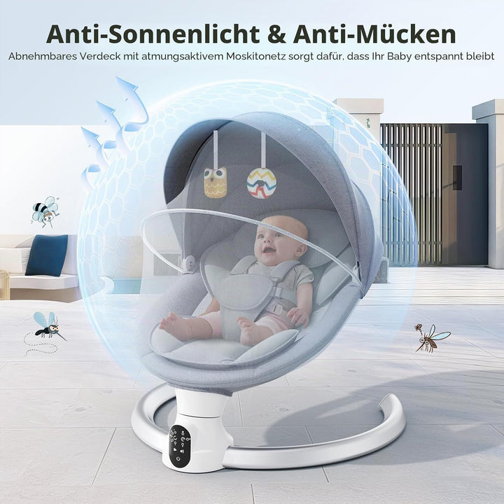 Elektrische Babywippe für Kleinkinder,Elektrische Babyschaukel mit 5 Punkt Sicherheitsgurt 5 Schauke