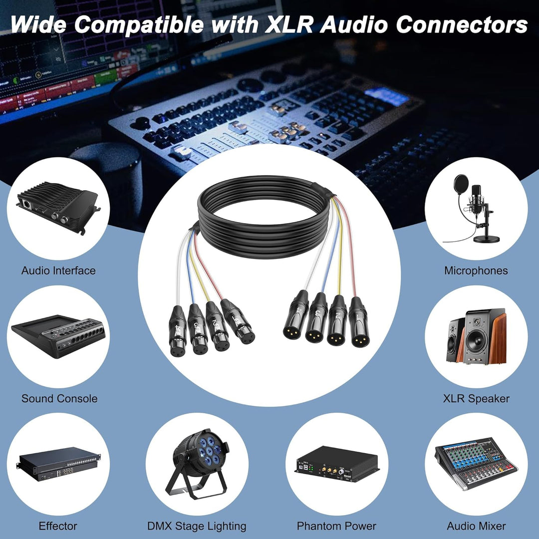 XMSJSIY 4-Kanal XLR Audio Schlange 3-Pin XLR Männlich zu Weiblich Splitter Mikrofon Aufnahme Farbcod