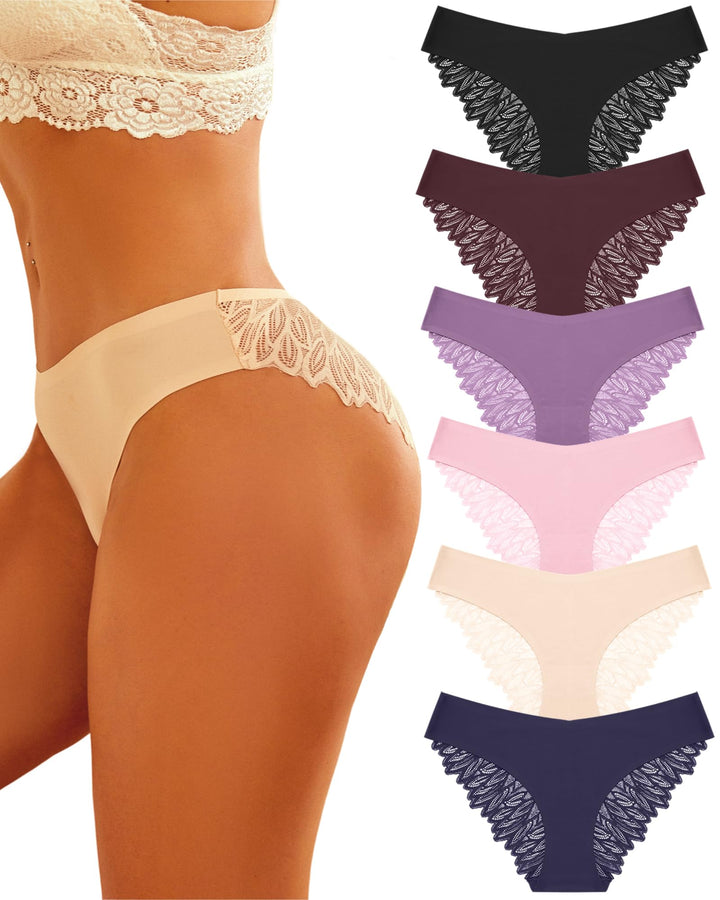 FINETOO Seamless Slips Damen Nahtlose Unterwäsche Spitzen Hipster Frauen Sexy V Waisted Unterhosen A