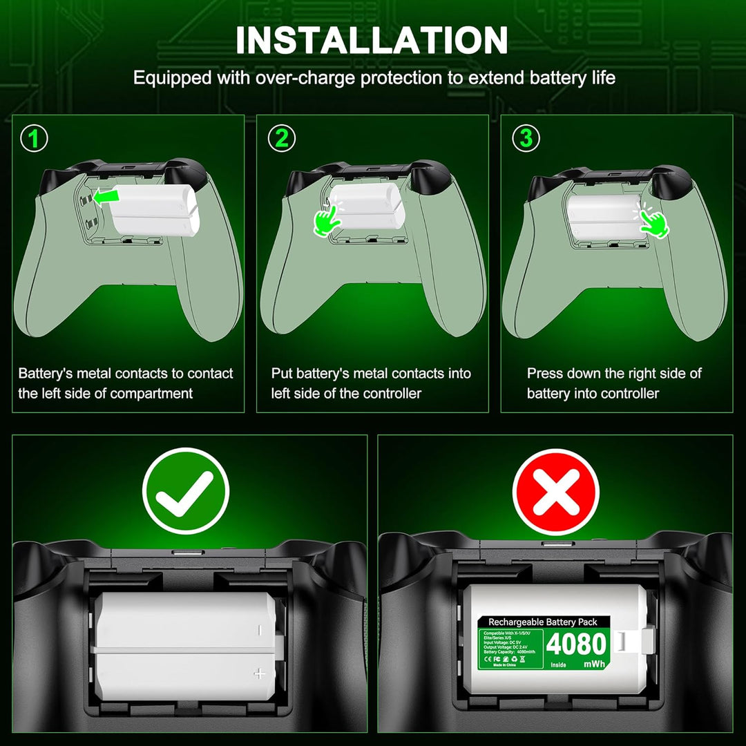 4 Stück 4080mWh Akku für Xbox One/Xbox Series X&S Controller, Xbox Controller Akku kompatibel mit Xb