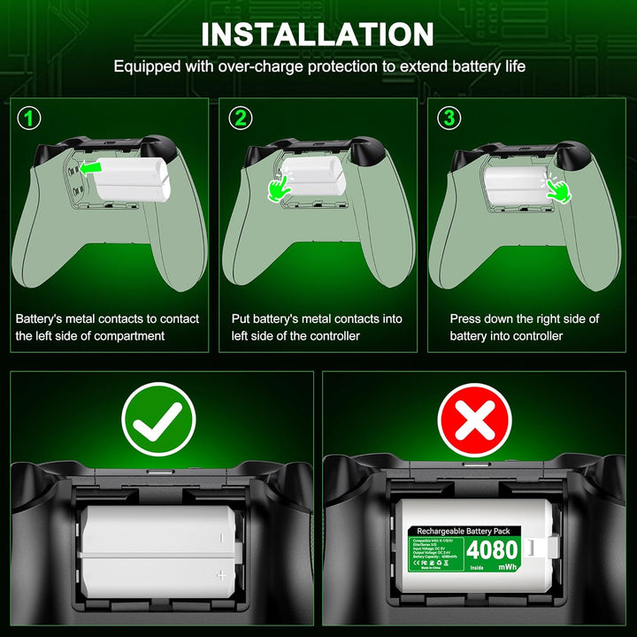 4 Stück 4080mWh Akku für Xbox One/Xbox Series X&S Controller, Xbox Controller Akku kompatibel mit Xb
