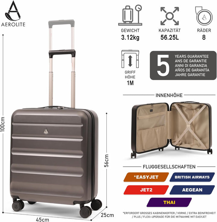 Aerolite 56x45x25 easyJet / British Airways / Jet2 Höchstbetrag 4-Rad Handgepäck Leichtgewicht Harts
