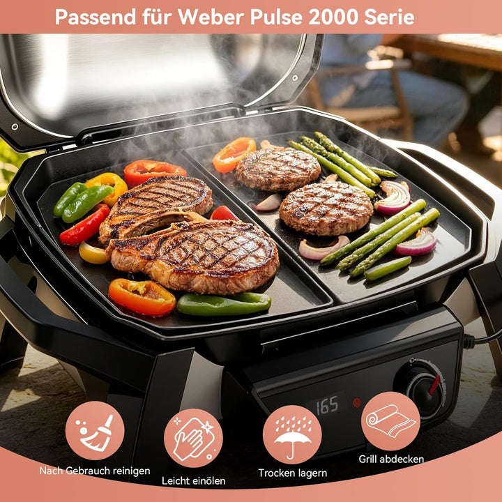 38,6 x 24,6 cm Gusseisen Grillplatte für Weber Pulse 2000, Plancha Grillplatte Ersatz für Weber Puls