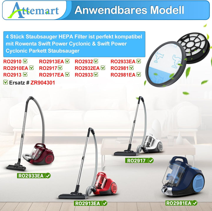 RO2917 Filter für Rowenta Swift Power Cyclonic RO2917EA RO2910EA RO2913EA RO2932EA Staubsauger Ersat