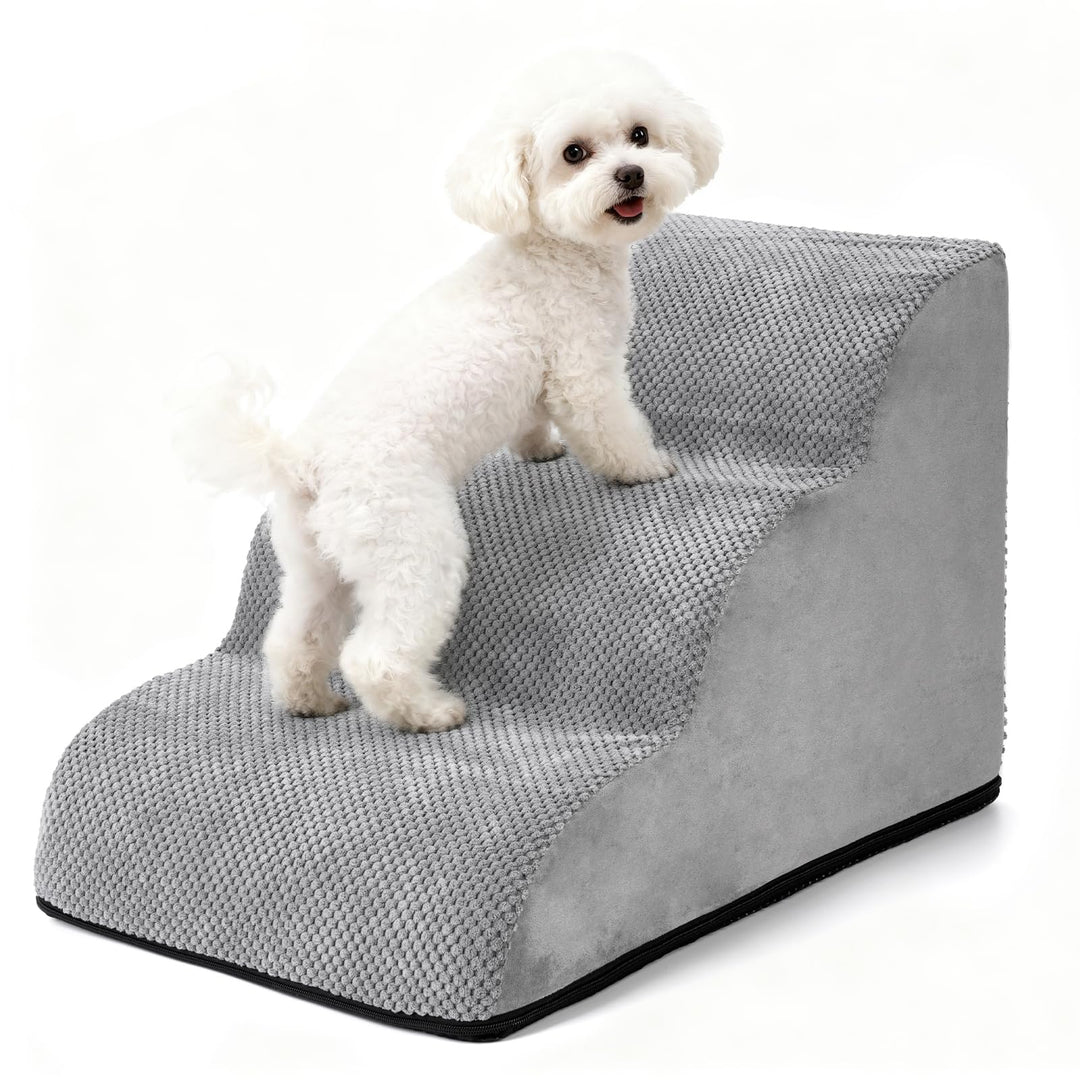 Hundetreppe für Kleine Hunde, 3 Stufen 40cm hoch Haustiertreppe für Couch aus Hochdichtem Schwamm, f