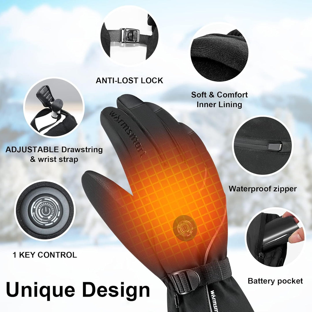 Beheizbare Handschuhe, 7.4V 3000mAh Beheizte Handschuhe für Damen Herren, Winddicht Touchscreen Heiz