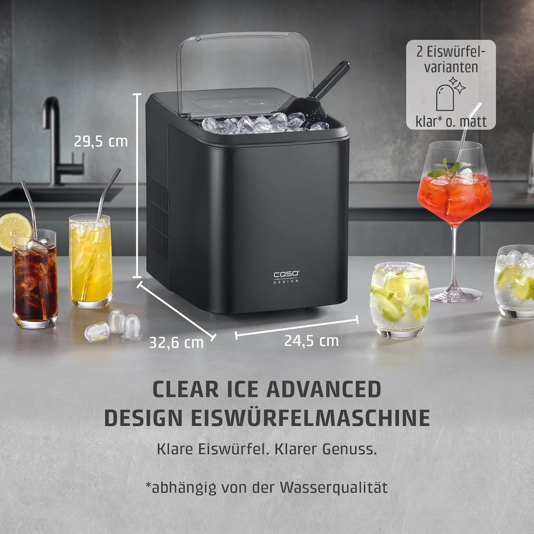 CASO Clear Ice Advanced Eiswürfelbereiter mit Kompressor – Leise 48 dB, klare & matte Eiswürfel, 8–1