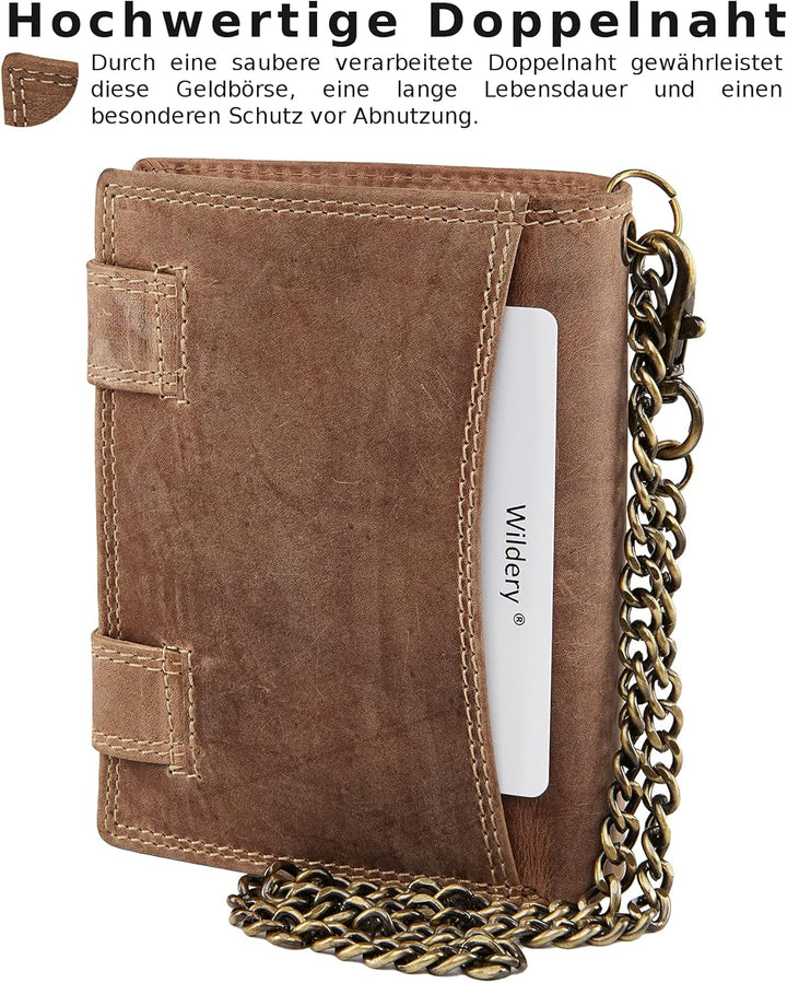Wildery® RFID Biker Geldbörse mit Kette I Geldbeutel mit Kette Männer I Portemonnaie mit Sicherheits