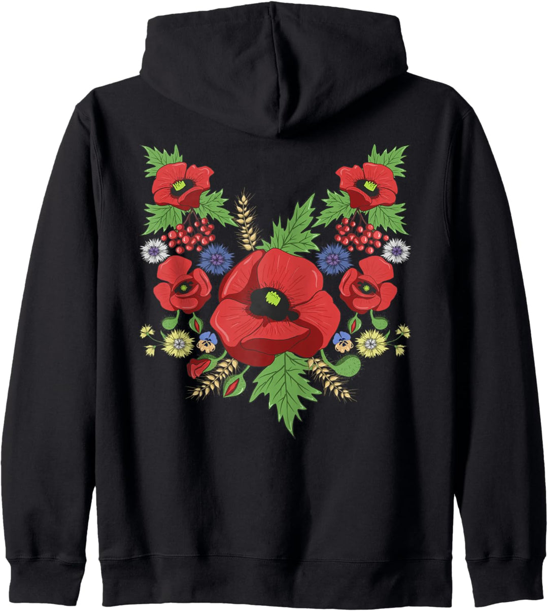 Rote Mohnblumen Blumen Vintage Ukrainischen Wyschywanka-Stil Kapuzenjacke