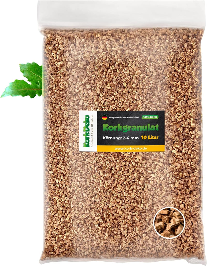 Kork-Deko 10 Liter Korkgranulat/Terrariensubstrat, subtropisch (2-4 mm) Korkschrot aus geschroteter