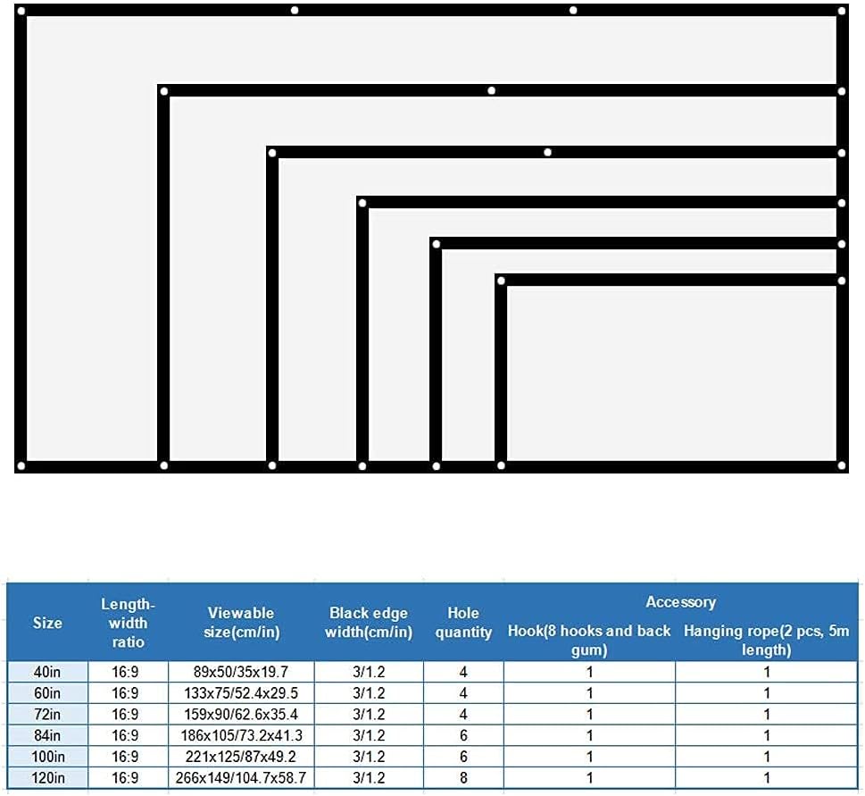 Tragbarer HD-Projektorbildschirm 16: 9 Filmbildschirm ohne Falten 40-Zoll- - 120-Zoll-Verdickungspro