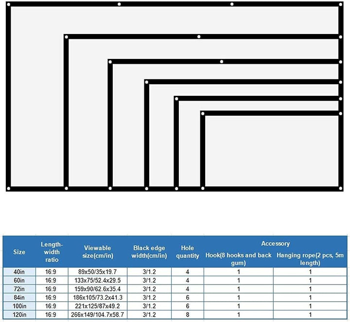 Tragbarer HD-Projektorbildschirm 16: 9 Filmbildschirm ohne Falten 40-Zoll- - 120-Zoll-Verdickungspro