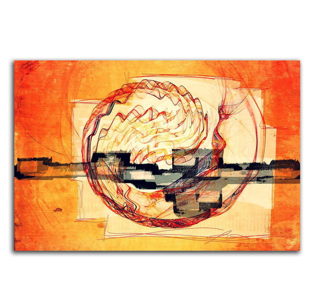 Abstrakte Bilder 100x70cm Abstrakt251 Kunstdruck auf Leinwand orange beige schwarz rot gelb fertig b
