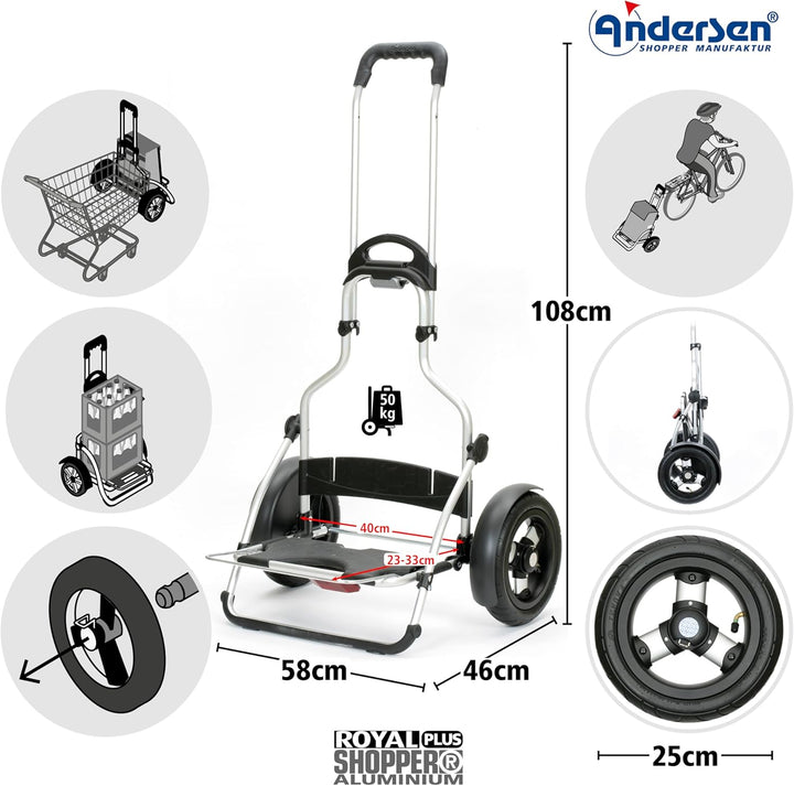 ANDERSEN Einkaufstrolley - Royal Shopper Plus Fado 3.0 schwarz 74 L Einkaufswagen, Freizeit, gross,