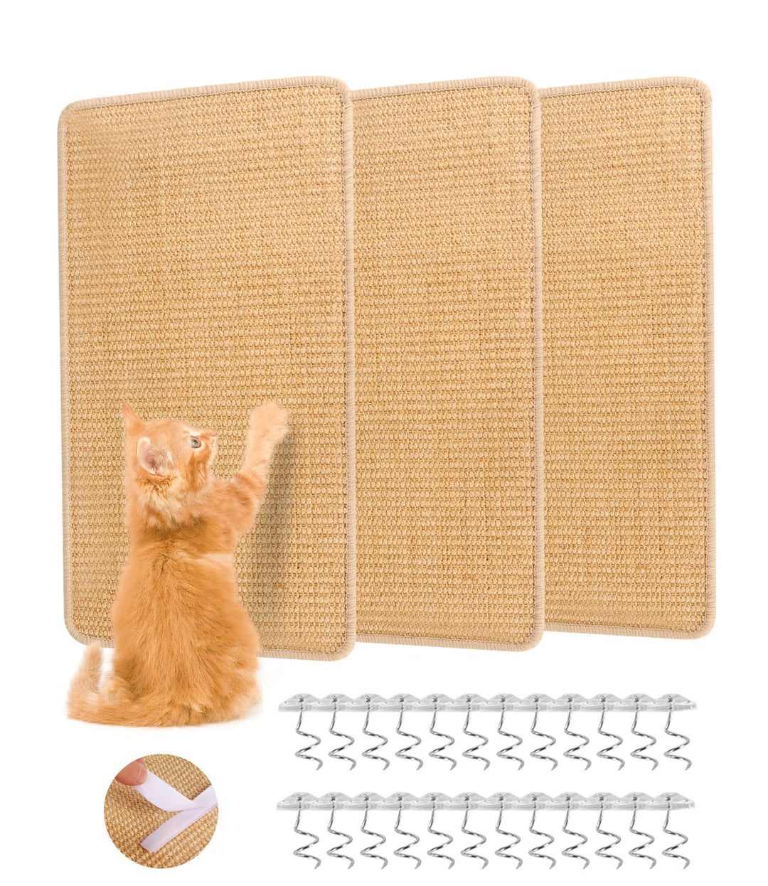 3 Kratzteppiche für Katzen, 50 × 25 cm, natürlicher Sisal, für Sofa und Möbel, Primary Color