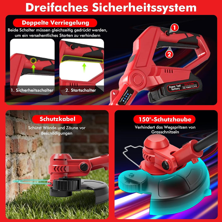 Rasentrimmer mit 2 x Akkus 1500mAh und Ladegerät, 2-in-1 21V Trimmen &amp; Kanten Trimmer, 12 Zoll Freis