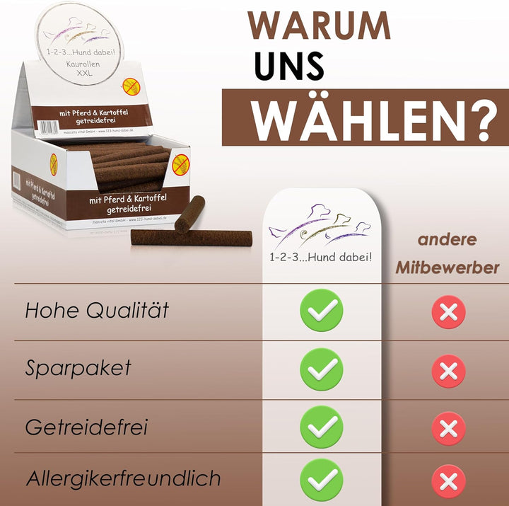 123... Hund dabei! - Kaurollen XXL 50er Tray (Pferd) - Dentalkaurolle - Getreidefrei - Vorteilspaket