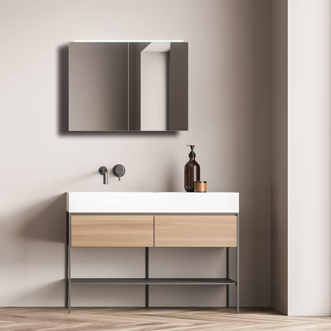 Talos Mirage Spiegelschrank 50 x 70 cm - Spiegelschrank Bad mit LED Beleuchtung - hochwertiger Alumi