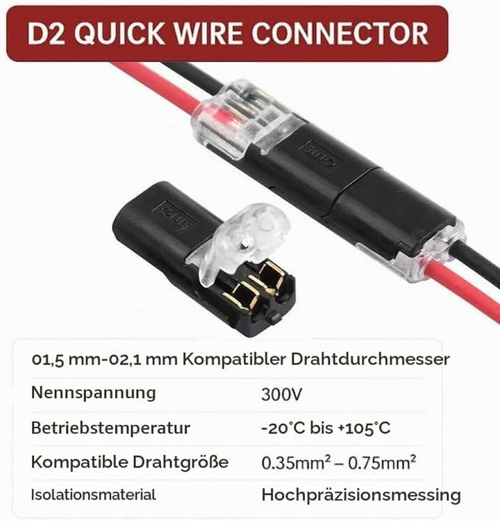 BMT xms Kabelverbinder 2-Polig, 18-22AWG Draht-Schnellspleiss-Steckverbinder, 2-Polig Kabel Steckver