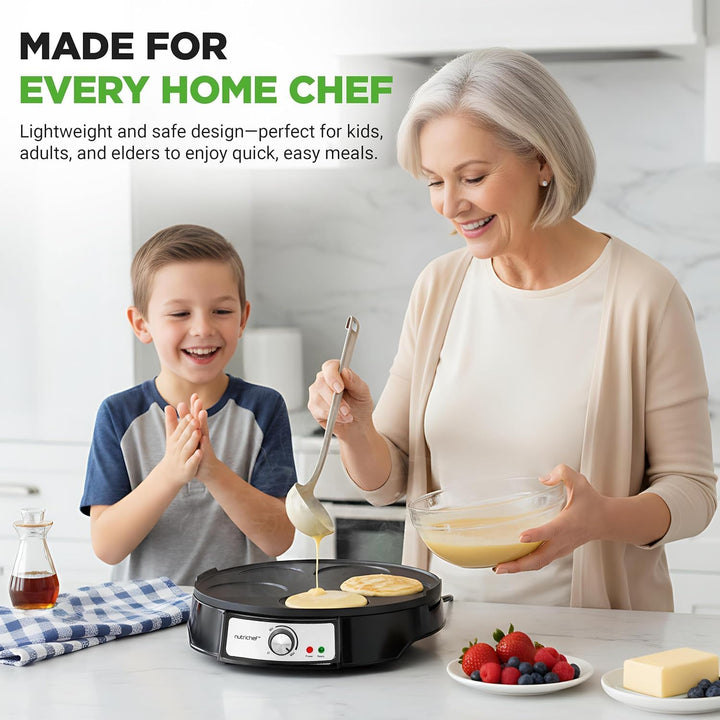 NutriChef Crepes Maker 30 cm mit Abnehmbarer Wendeplatte - Antihaft Oberfläche, LED Anzeige und Temp