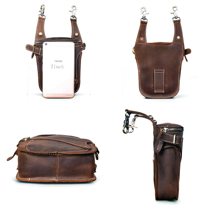 Le'aokuu Herren Leder Motorrad Hüfttasche Messenger Schulter Drop Leg Bag B9326 0 Braun, B9326 0 Bra