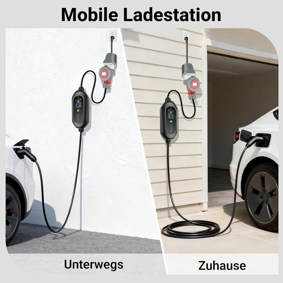 11kW Mobile EV Ladestation 5 m 3-phasig Typ 2 Ladekabel 6-16A verstellbar, CEE16A Wasserdicht Auto L