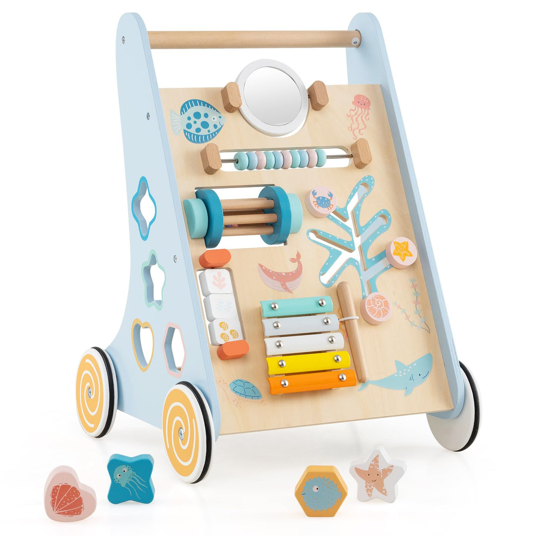 COSTWAY Lauflernwagen Holz, Baby Lauflernhilfe zum Schieben und Ziehen, Montessori Laufspielzeug mit