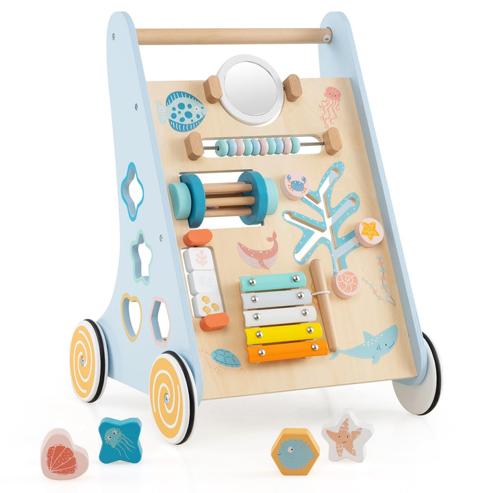 COSTWAY Lauflernwagen Holz, Baby Lauflernhilfe zum Schieben und Ziehen, Montessori Laufspielzeug mit