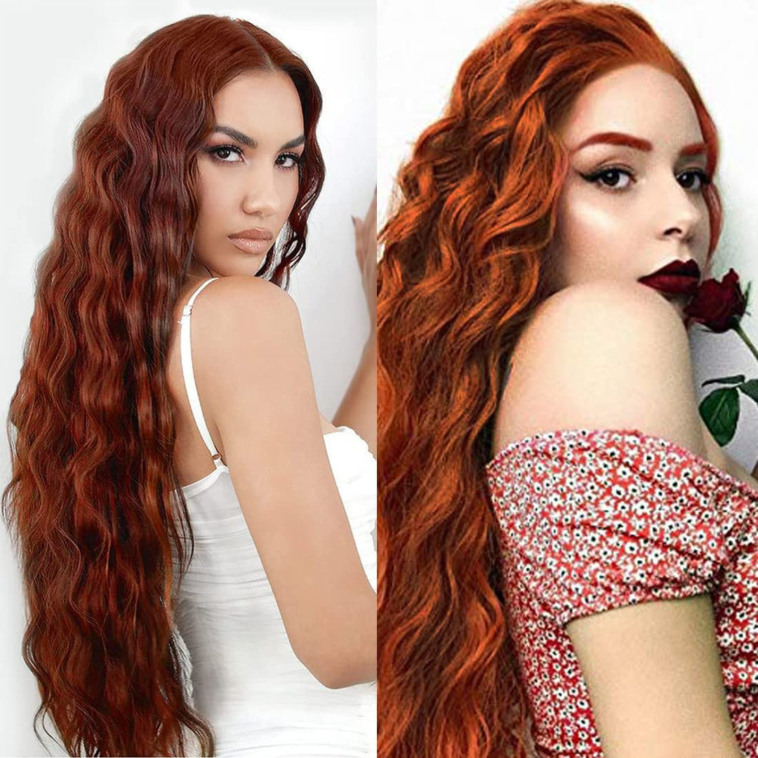 Damen Lang Auburn Kastanien Braun Gewellte Perücken, TANTAKO Lange Kupfer Rote Kunsthaar perücke mit