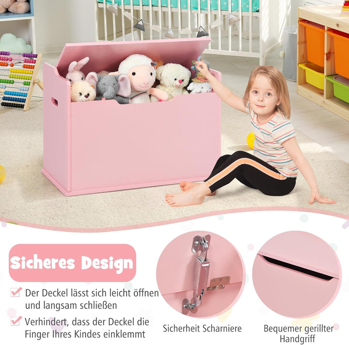 DREAMADE Spielzeugkiste mit Deckel, Kinderbank mit Kissen, Spielzeugtruhe Kindertruhe, Aufbewahrungs