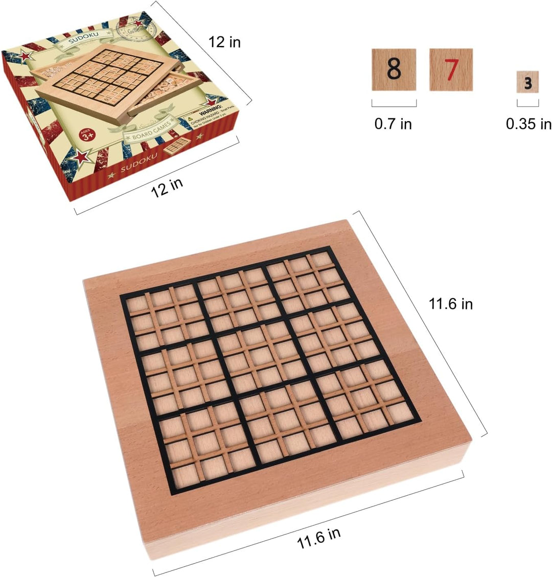Sudoku Holzspiel mit Sudoku Brett, 90 Grossen Zahlen und Denksteinen & 2 Aufbewahrungsschubladen – D
