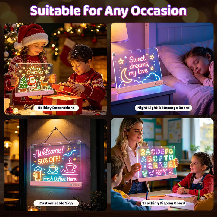 LED Zeichenbrett für Kinder, 30x40cm Wiederaufladbare LED Notiztafel mit Farben und 15 Lichtmodi, Ma