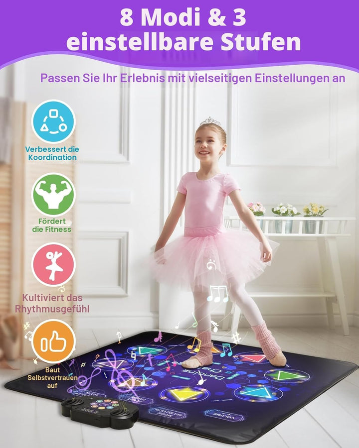 Tanzmatte Für Kinder, LED Licht-Tanzpad Mit 8 Tasten, Integrierter Musik, Bluetooth, 8 Modi, Kinder